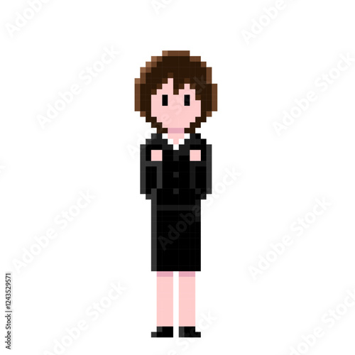 リクルートスーツの女性がガッツポーズをするドット絵 | ピクセルアート | 就活・ビジネスシーン