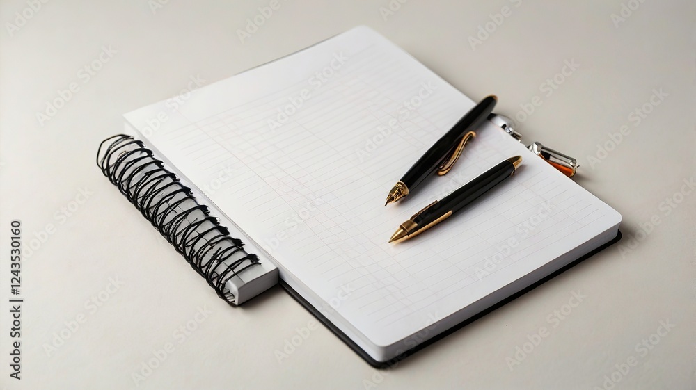 Black Pens on White Dot Grid Notebook on White Surface Black Pens on White Dot Grid Notebook on White Surface