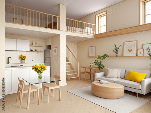 Japandi loft studio room