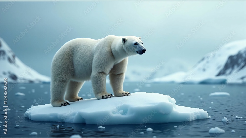 Polar Bear Standing on a Melting Iceberg – Climate Change and Wildlife Conservation Concept Polar Bear Standing on a Melting Iceberg – Climate Change and Wildlife Conservation Concept