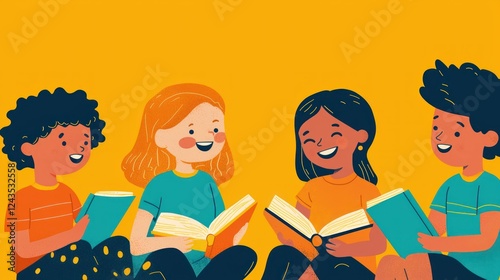 Children Reading Together in a Bright and Cheerful Setting