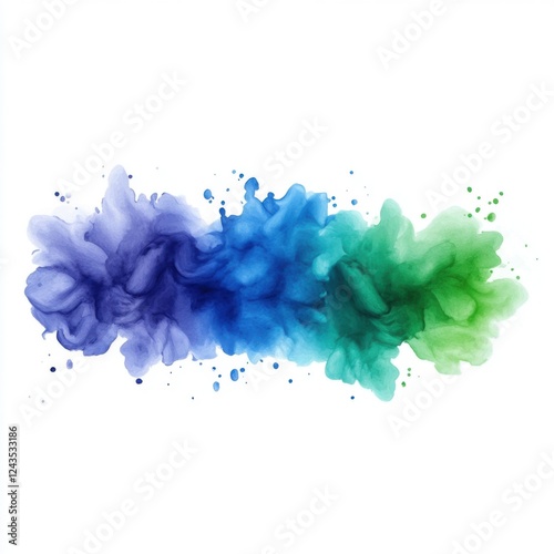 Abstract Watercolor Splash with Blue and Green Hues on White Background for Creative Projects photo