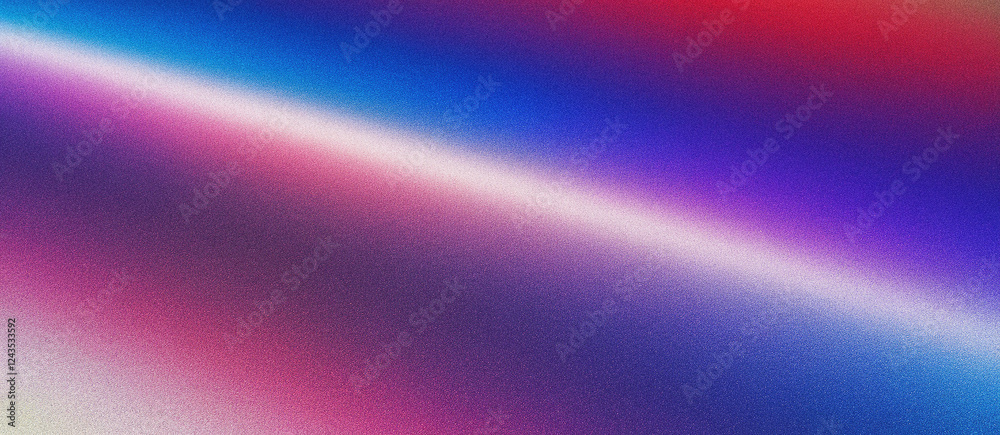 Naklejka premium Iridescent Swirling Gradient Background with Blue, Purple, Red, White, Grainy Abstract Texture Design