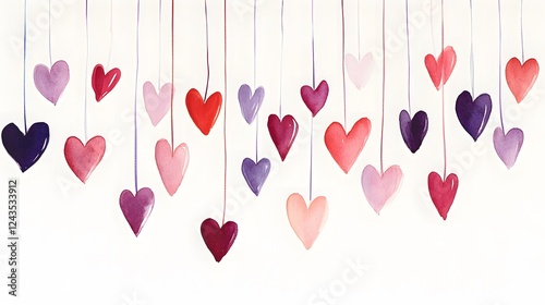 Watercolor Hearts Hanging Romantic Valentine s Day Design Love Wedding Anniversary