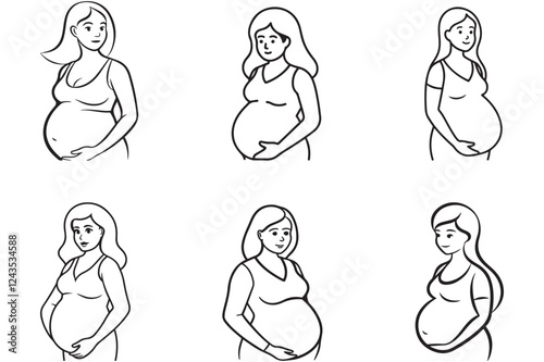 Pregnant Woman Holding Stomach Thin Line Icon 