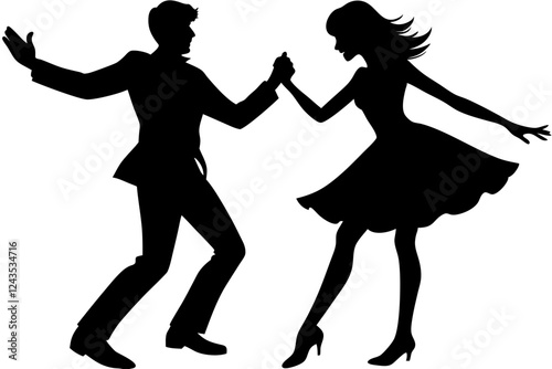 Realistic girl friend and boy friend party dance on the ground vector silhouette in white background