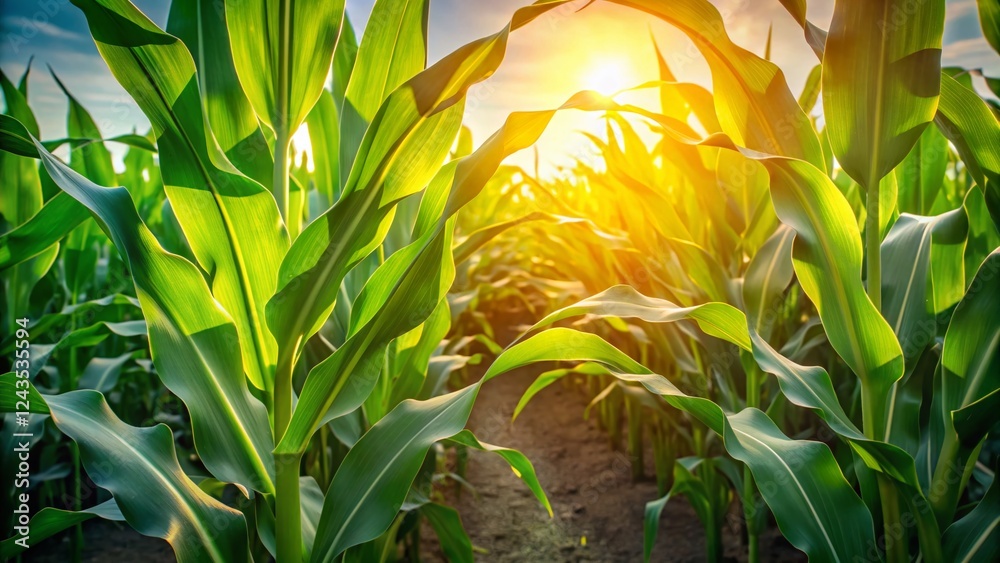 Obraz premium Lush Green Cornfield with Ample Copy Space - Agricultural Stock Photo