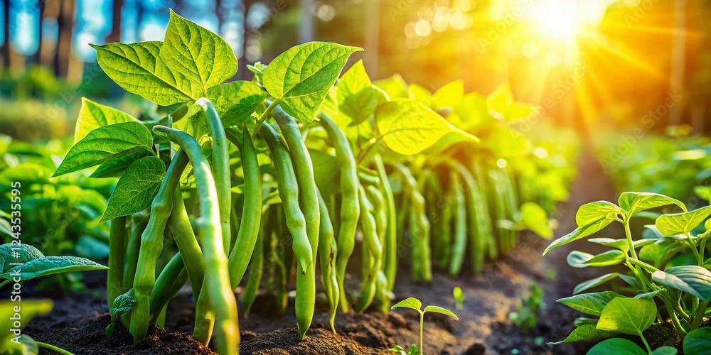 Obraz premium Lush Green Beans & Asparagus Bean Sprouts in Urban Community Garden