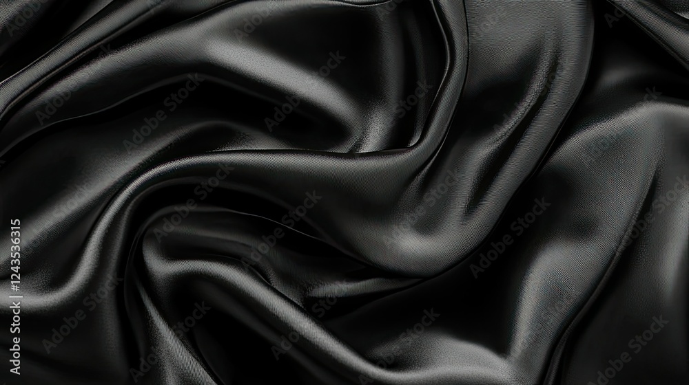 Smooth and Elegant Black Satin Fabric Draped in Soft Waves Smooth and Elegant Black Satin Fabric Draped in Soft Waves