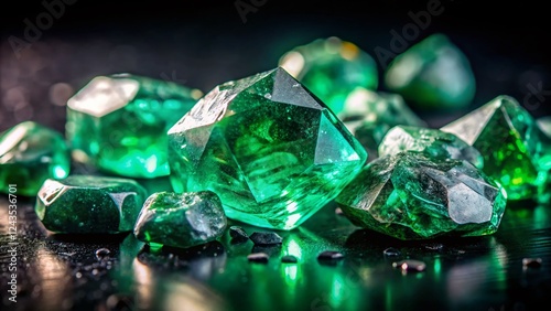 Wallpaper Mural Lush Green Raw Emeralds and Elegant Gemstone Jewelry on Black Velvet Torontodigital.ca