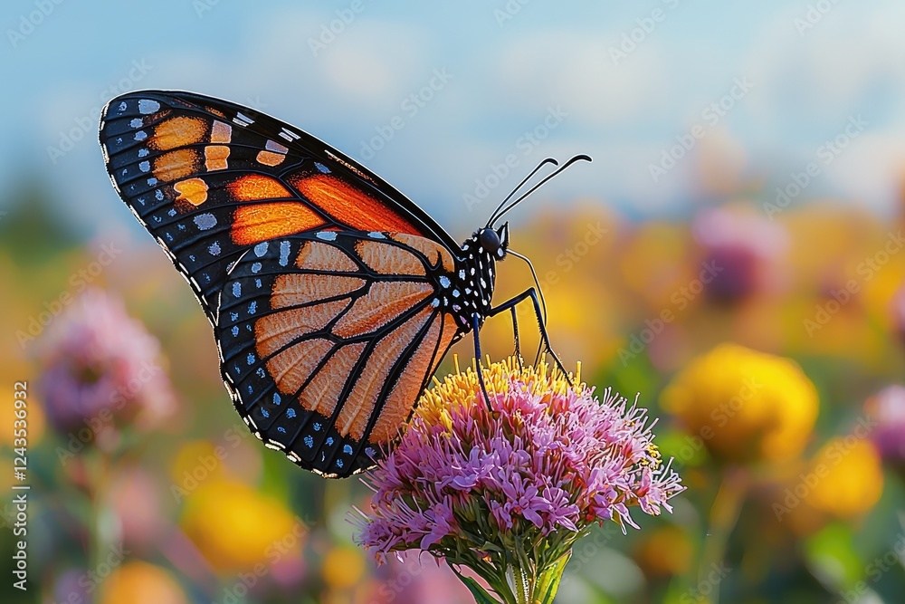 Fototapeta premium Monarch Butterfly Feeding on a Pink Flower