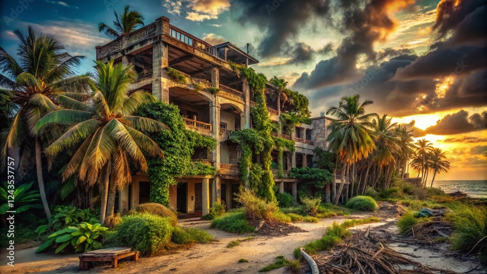 Naklejka premium Luxurious Beach Resort Relaxation: Sun-Kissed Shores & Tranquil Pools