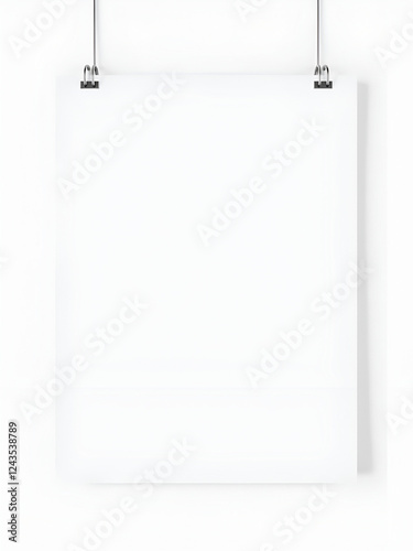 Blank white calendar mock up front view, isolated, 3d rendering. Empty almanac a3 mockup with metal spirals. Clear wall mounted menology template. Portrait vertical calender photo