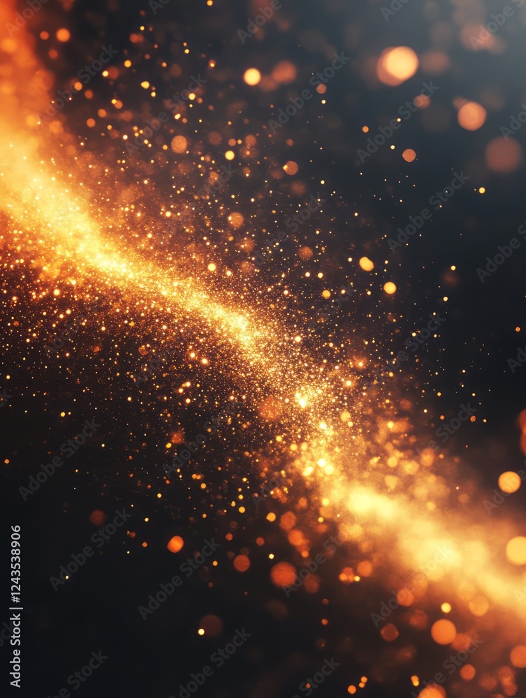 Fototapeta premium Golden Sparkles Flowing Through Dark Space