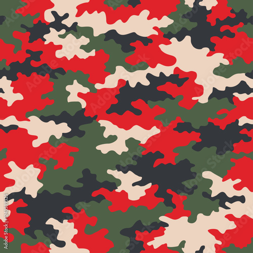 camuflado militar color verde con rojo y beige