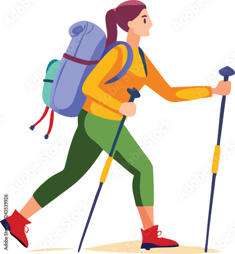 Woman Hiking with Trekking Poles, Ready for Adventure
