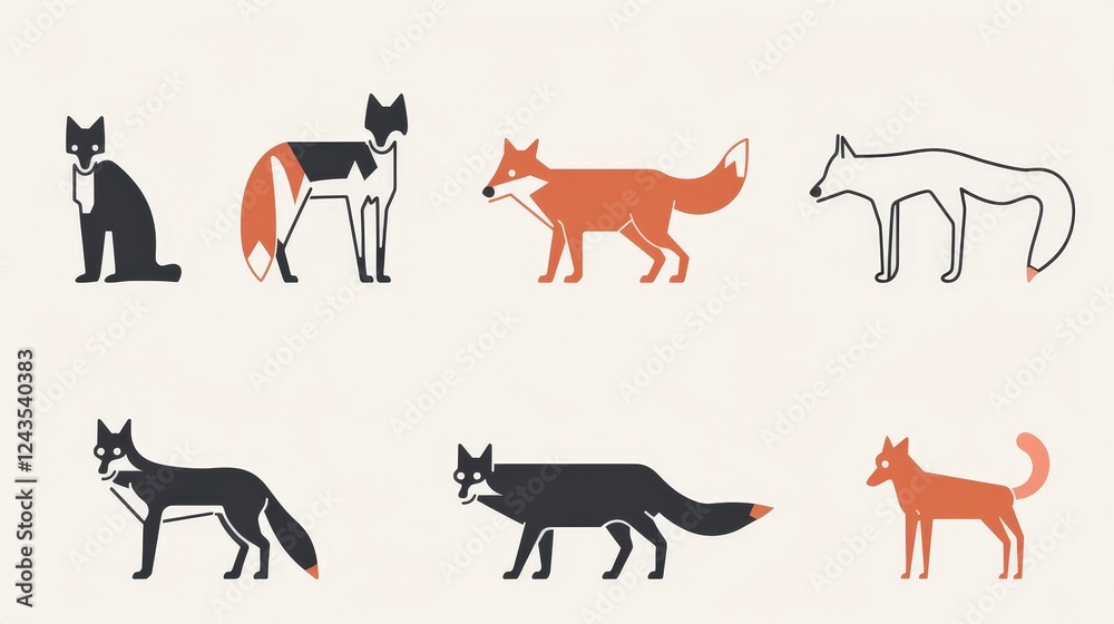 Obraz premium Stylized Fox Illustrations in Various Poses and Color Schemes
