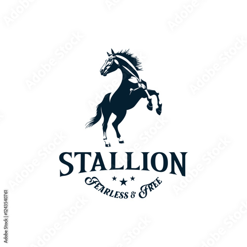 Majestic rearing horse logo - powerful stallion in dynamic pose, monochrome vector design