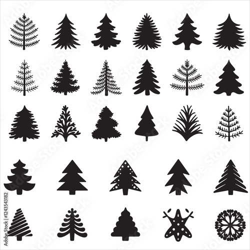 set of Christmas tree silhouette	