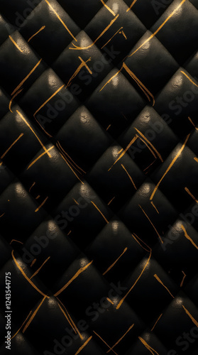 Black Velvet Texture with Golden Geometric Patterns Creating a Sense of Wealth and Elegance – Phone Wallpaper HD