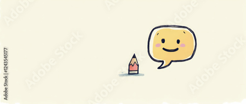 Illustration of a Pencil and a Smiley Face Inside a Speech Bubble