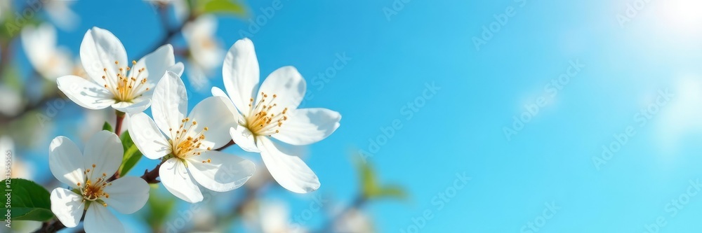 Obraz premium White coffee blossoms against a bright blue sky, nature, flowers, botanicals