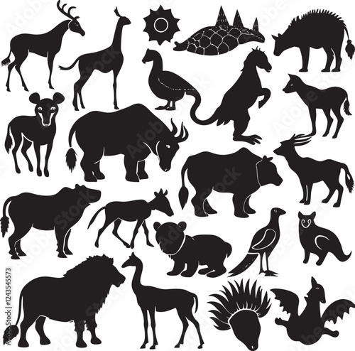 Photography Black and White Silhouettes of Various Wild Animals