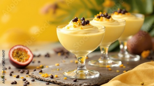 Mousse de Maracujá Passion Fruit Mousse, Brazilian Restaurant Sweet Pudding Food Menu Photography