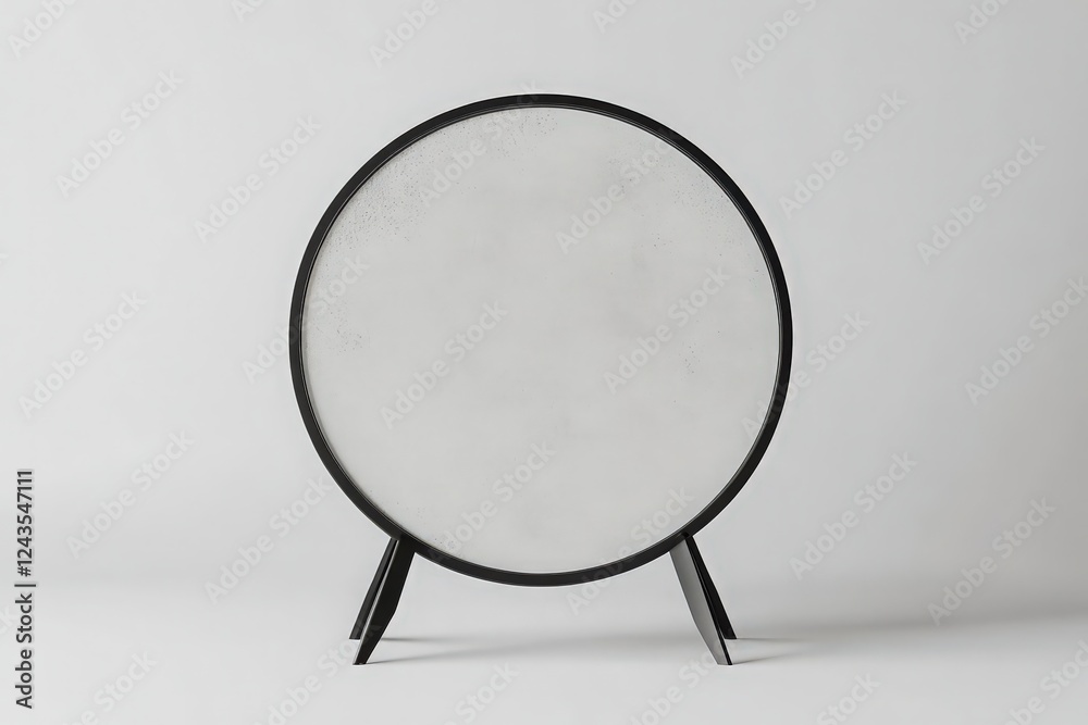 Fototapeta premium Stylish Round Mirror with Sleek Black Frame on Tripod Stand
