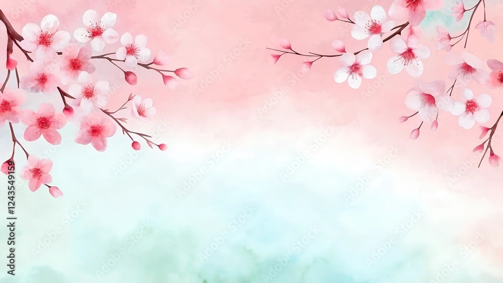 Cherry blossoms against a soft pastel background with copy space Cherry blossoms against a soft pastel background with copy space