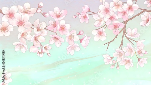 Cherry blossoms with a soft pastel background and copy space
