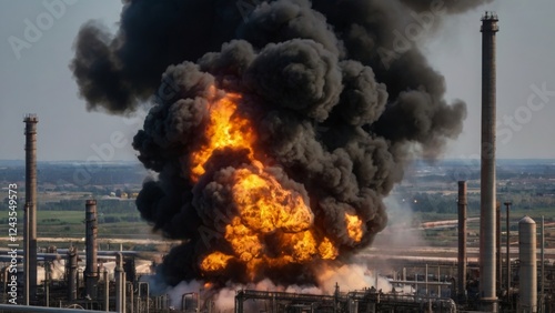 Major fire at an industrial oil refinery Powerful expl photo