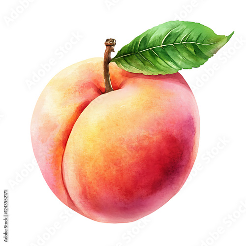 Vibrant peach painted in watercolor with delicate brushstrokes