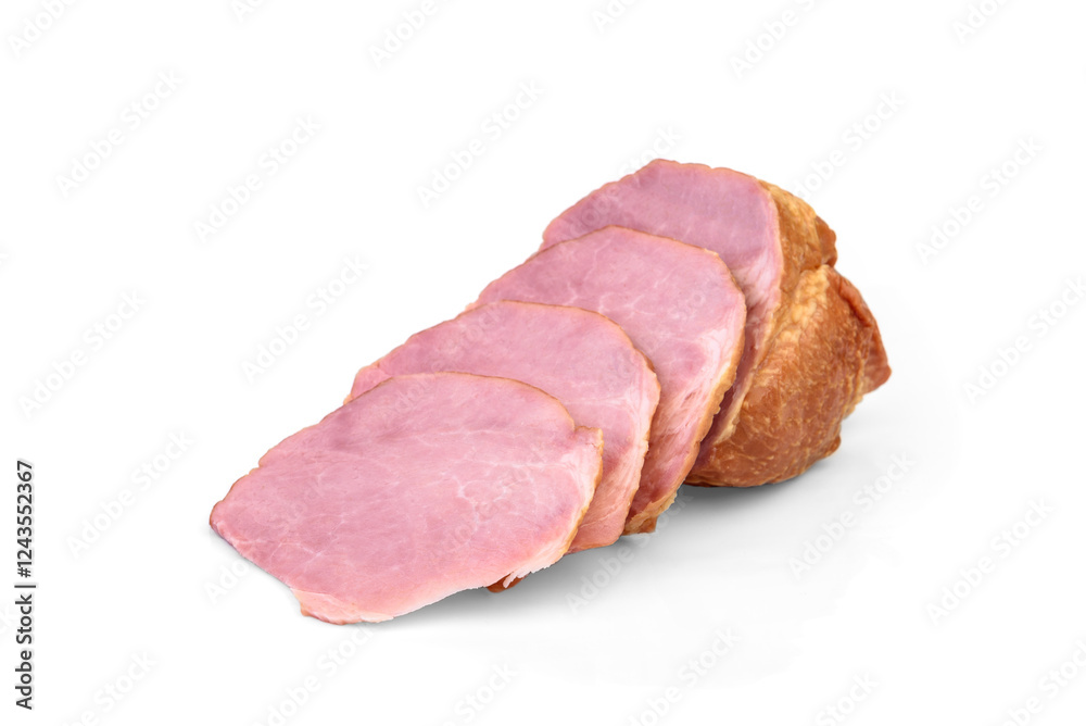 Sliced cold smoked meat isolated on white background. Sliced cold smoked meat isolated on white background.