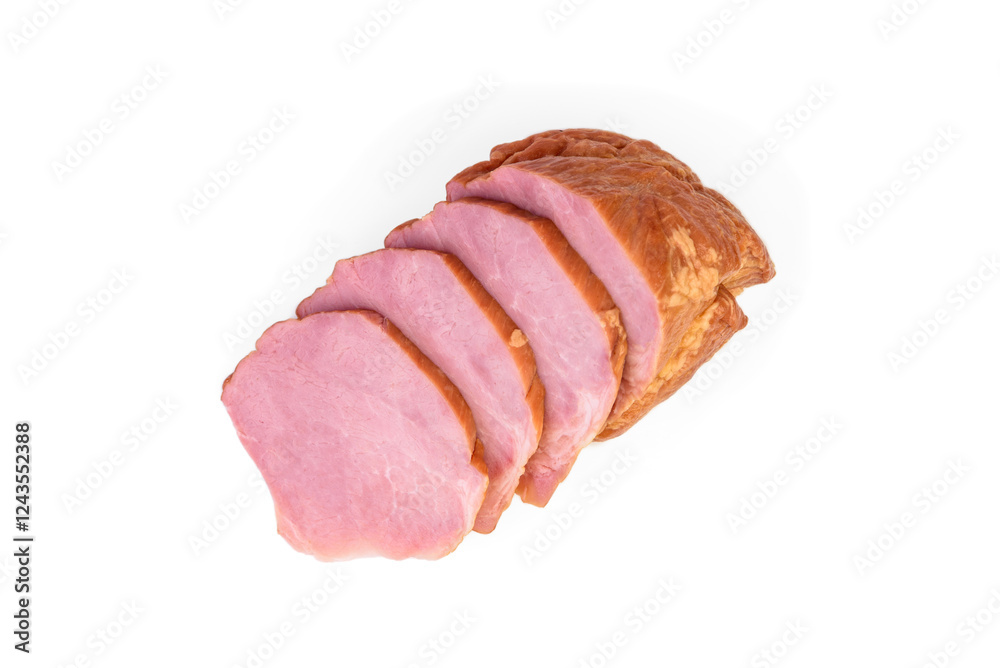 Sliced cold smoked meat isolated on white background. Sliced cold smoked meat isolated on white background.