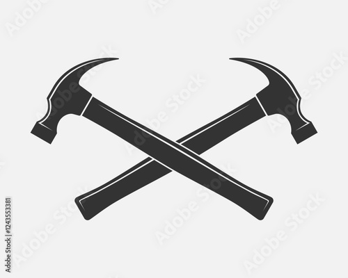 Two crossed hammers graphic sign. Working tools sign isolated on white background. Logo element. Vector illustration