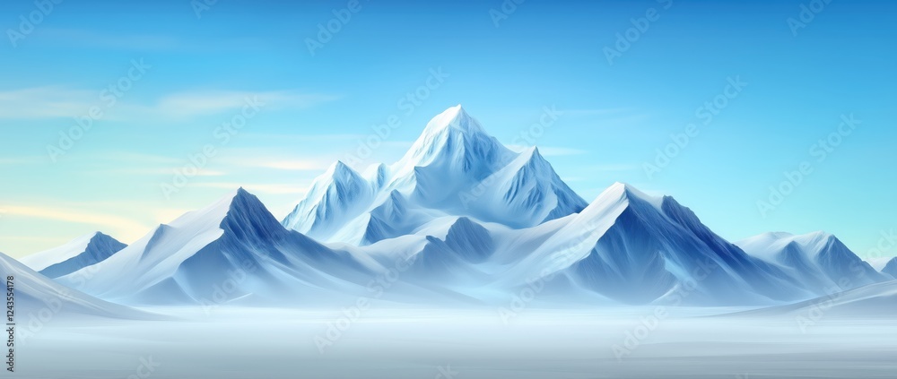 Fototapeta premium Majestic Snow-Capped Peaks Alpine Region Digital Artwork Serene Landscape Wide Angle Nature's Grandeur