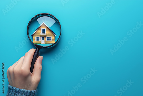 Someone Holding A Magnifying Glass Over A House With A Blue Background, Sharp Focus On Houses, Investigating Homes And Property. Generative Ai photo