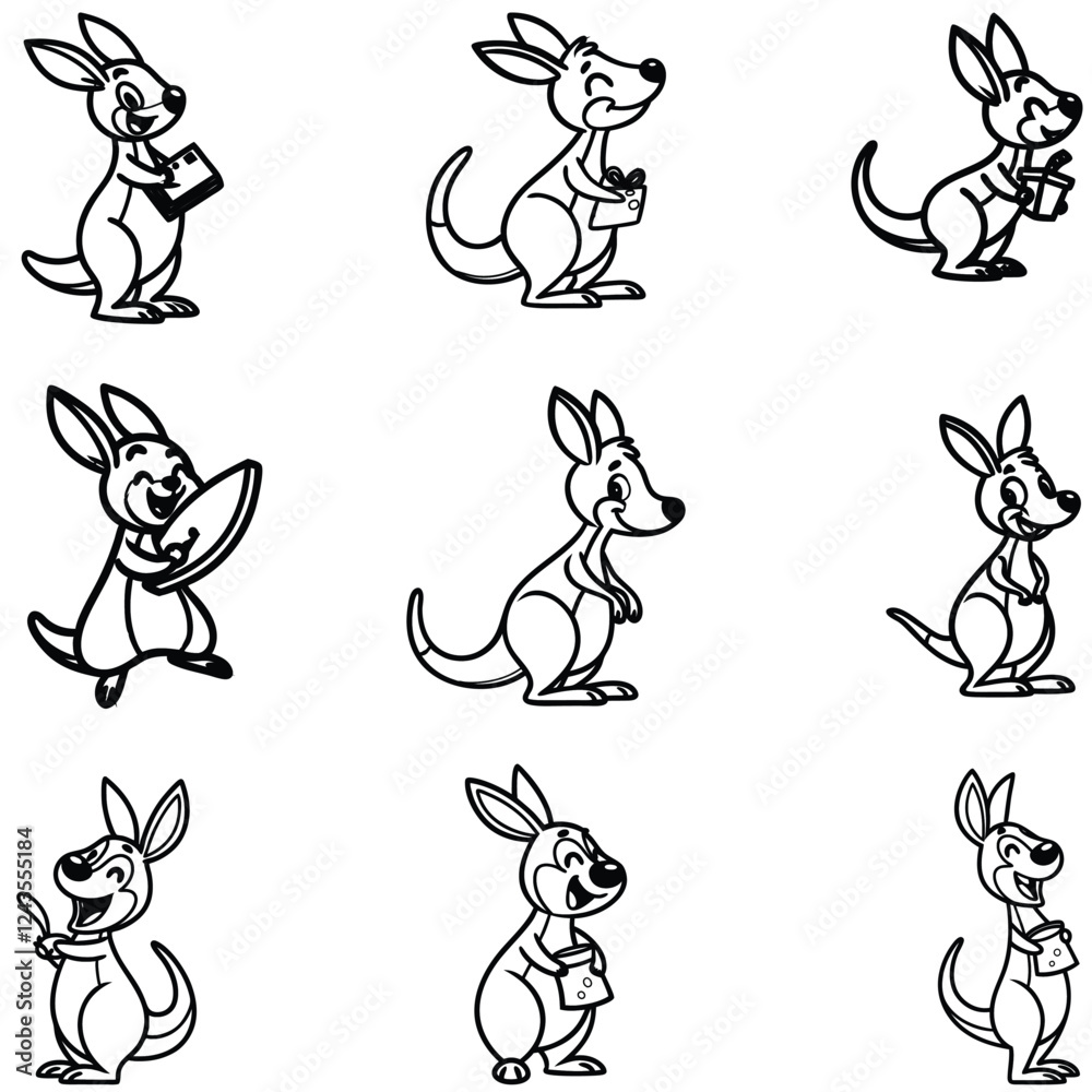 Cartoon kangroo bundle line art and illustrator eps Cartoon kangroo bundle line art and illustrator eps
