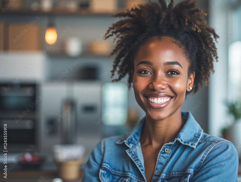 African-American Woman in a Modern Home Appliances Showroom with Smart Home Devices African-American Woman in a Modern Home Appliances Showroom with Smart Home Devices