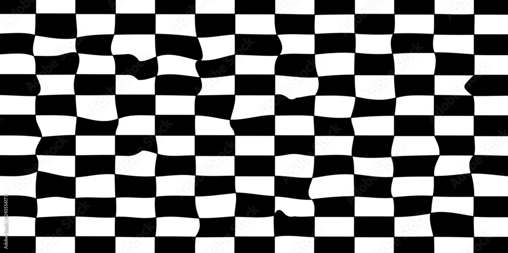 Obraz premium Black and white checkered pattern background vector presentation design. Chess design or race flag, black and white fabric cloth is waving. Wavy monochrome background. square checker tablecloth.