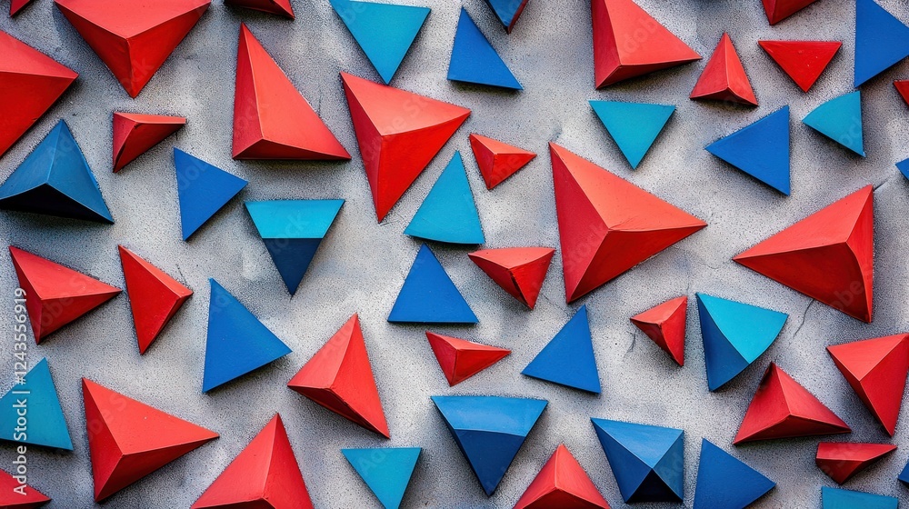 Fototapeta premium Red and Blue Triangular Geometric Wall Art