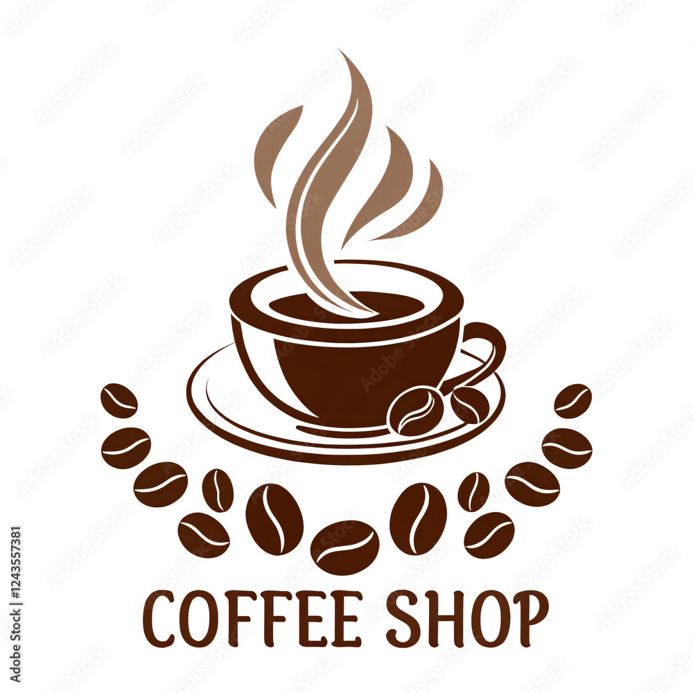 Obraz premium Coffee cup with beans on saucer, hot espresso drink with roasted aroma, brown and black coffee, perfect for a morning break