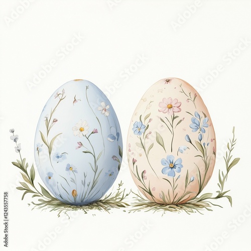 Watercolor illustration of Easter eggs with floral design 