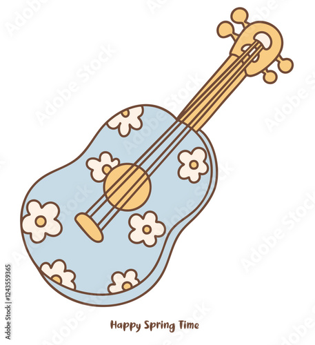 Happy spring time, Happy spring time with floral guitar design featuring blue body and cheerful flowers