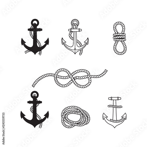 anchor with rope icon collection set silhouette vector flat design photo