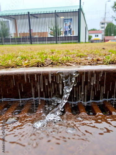 Rain Water Flowing Down in to Storm Drain photo