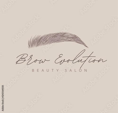 Obraz na płótnie Eyebrow label design with lettering beauty salon drawing in art line style on beige background w salonie