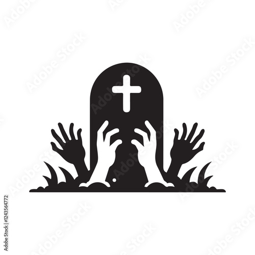 Graveyard with hands emerging from the ground silhouette