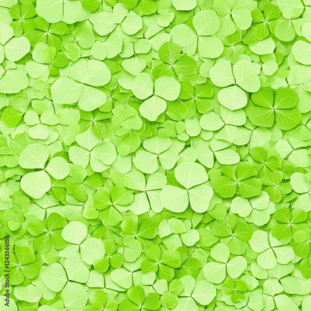 Lush green shamrocks create vibrant, seamless pattern, evoking freshness and nature beauty Lush green shamrocks create vibrant, seamless pattern, evoking freshness and nature beauty